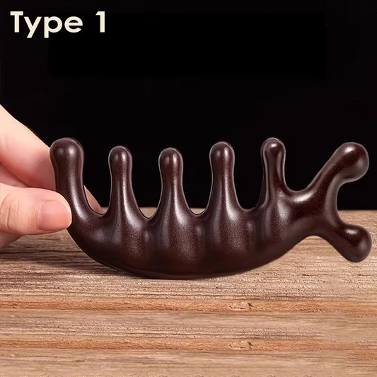 Body Meridian Massage Comb Sandalwood Five Wide Tooth Comb Acupuncture Therapy Blood Circulation Anti-Static Smooth Hair