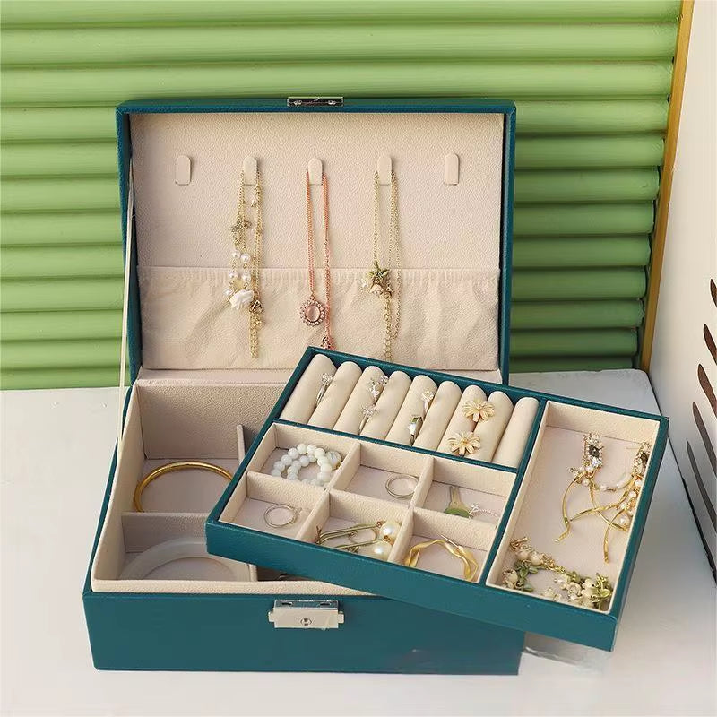 Double-Layer Jewelry Storage Box Portable Travel Jewelry Holder Organizer Storage Ring Necklace Jewellery Jewlery Display