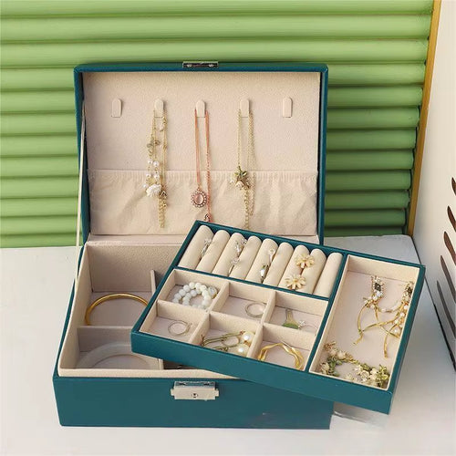 Double-Layer Jewelry Storage Box Portable Travel Jewelry Holder Organizer Storage Ring Necklace Jewellery Jewlery Display