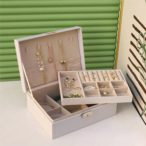 Double-Layer Jewelry Storage Box Portable Travel Jewelry Holder Organizer Storage Ring Necklace Jewellery Jewlery Display