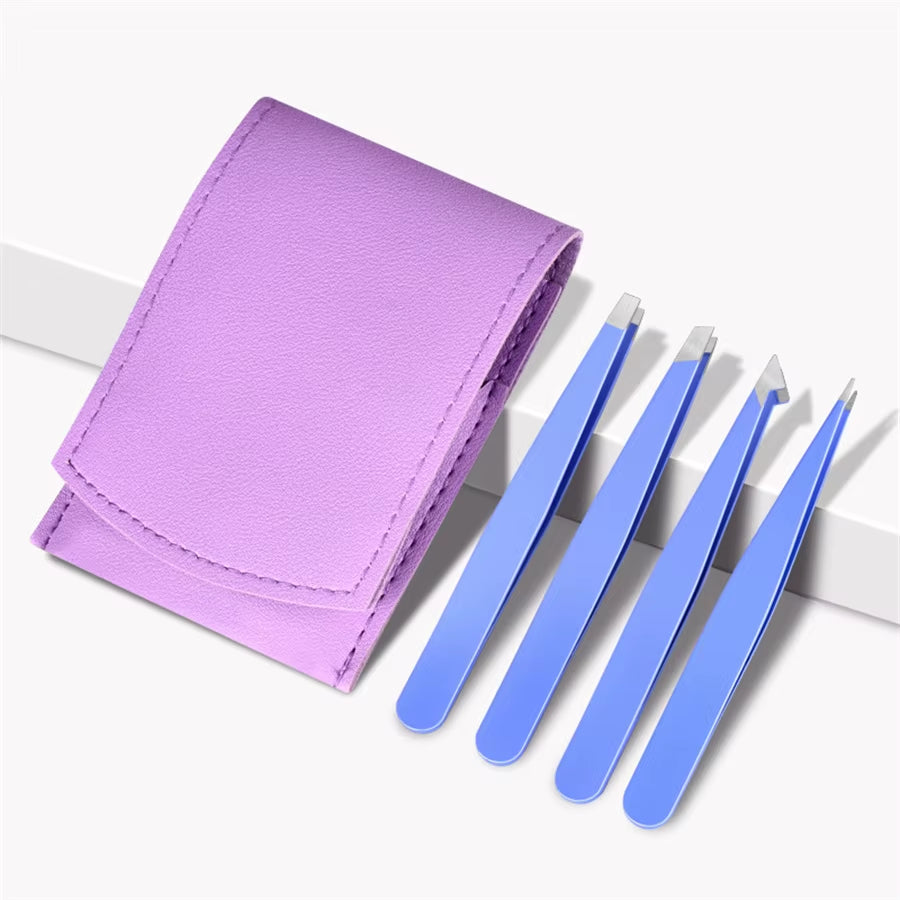 4Pcs Eyebrow Tweezers Hair Removal Stainless Steel Eyelash Clip Professional Lash Tweezer Set Eyebrow Forceps Tip Makeup Tools