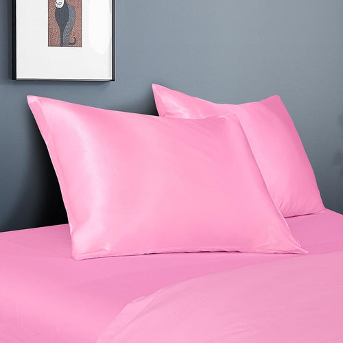 2 Pack Queen Silk Satin Pillowcases for Hair and Skin, Silky Soft and Luxurious Bedding Pillow Cases with Envelope Closure, 20X30 Inches, Pink