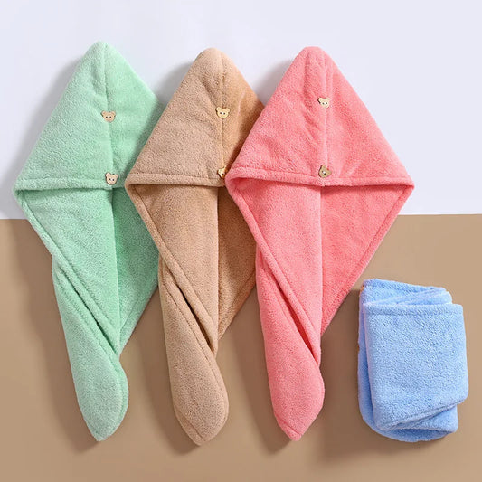 Microfiber Hair Towel,Super Absorbent Hair Towel .Care Cap with Button.Wrap Fast Drying Hair Wraps for Women Bathroom Accessori