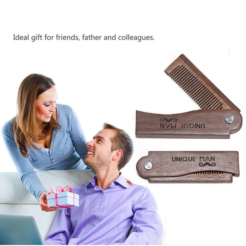 Folding Wooden Beard Comb for Men Portable Waves Brush Natural Sandalwood anti Static Beard Comb Mustache Shaping Hair Brush Men