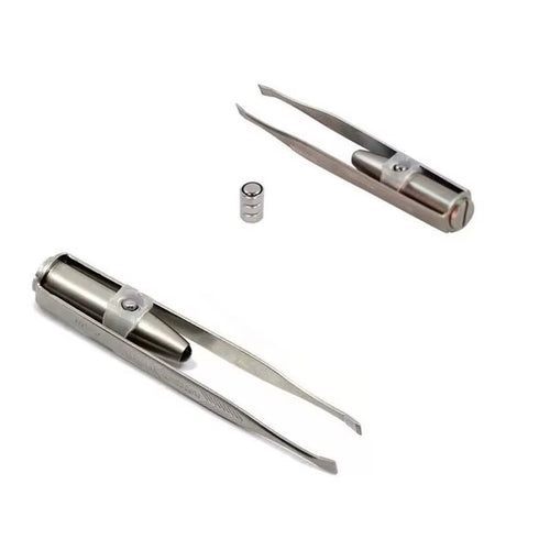 Led Light Make up Hair Removal Eyelash Eyebrow Tweezers Pinzas Para Cejas Maquiagem (With Battery) #7245
