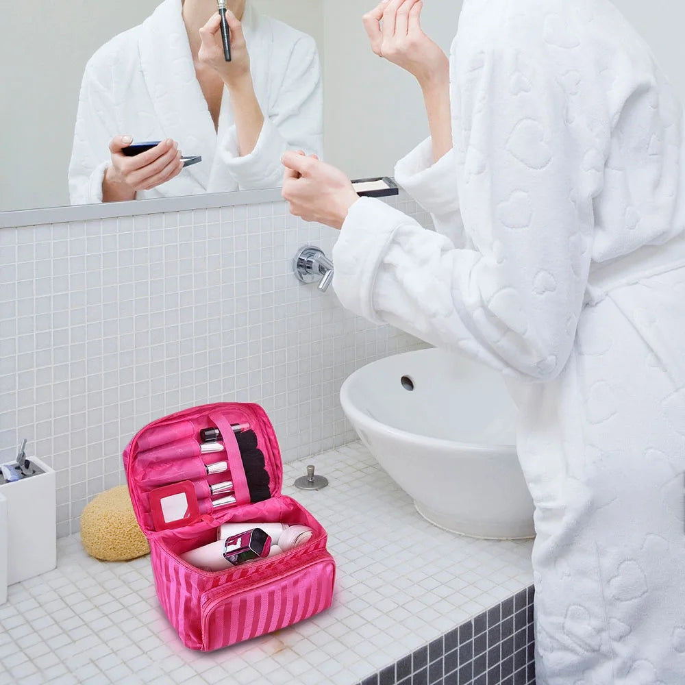 Makeup Bag Travel Cases Cosmetic Bag with Handle for Women Men Travel Organizers Pink
