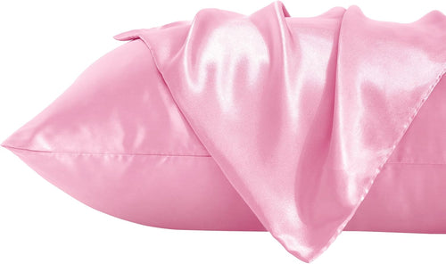2 Pack Queen Silk Satin Pillowcases for Hair and Skin, Silky Soft and Luxurious Bedding Pillow Cases with Envelope Closure, 20X30 Inches, Pink