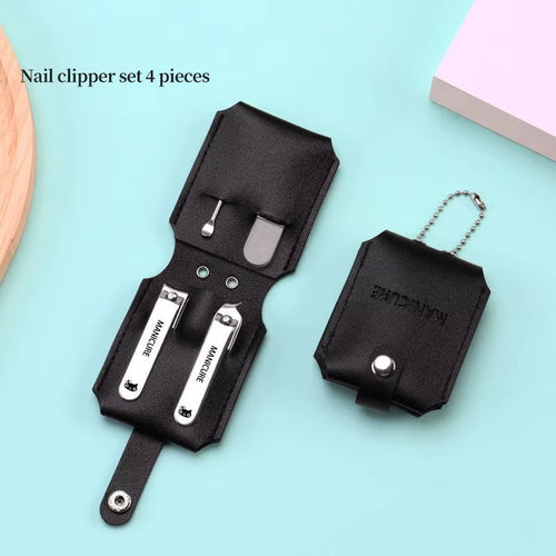 Portable Travel Leather Case Nail Clippers Set, Nail Cutter Manicure Tools, Ear Pick, Cuticle Trimming, Green Pink Black