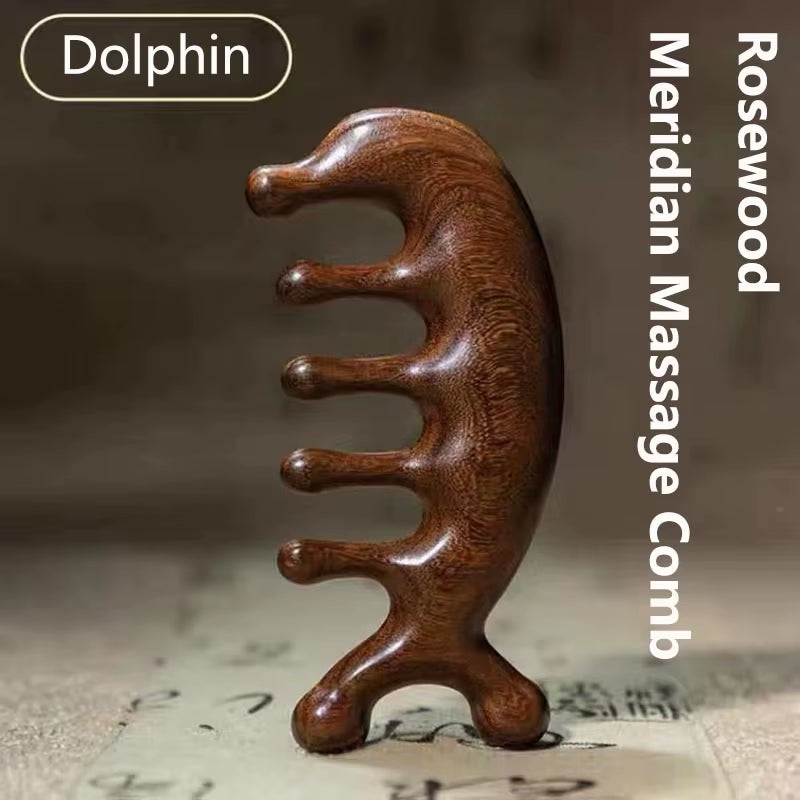 Body Meridian Massage Comb Sandalwood Five Wide Tooth Comb Acupuncture Therapy Blood Circulation Anti-Static Smooth Hair