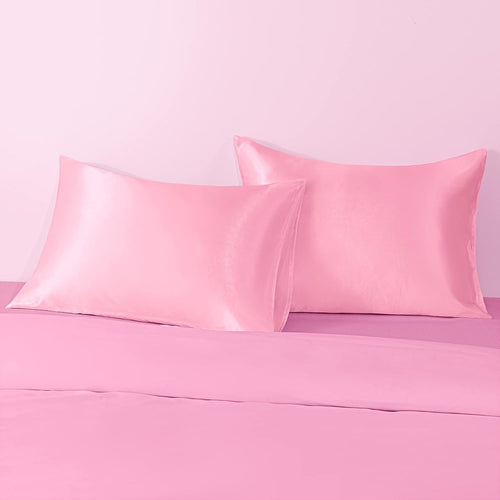 2 Pack Queen Silk Satin Pillowcases for Hair and Skin, Silky Soft and Luxurious Bedding Pillow Cases with Envelope Closure, 20X30 Inches, Pink