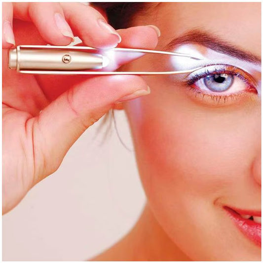 Led Light Make up Hair Removal Eyelash Eyebrow Tweezers Pinzas Para Cejas Maquiagem (With Battery) #7245