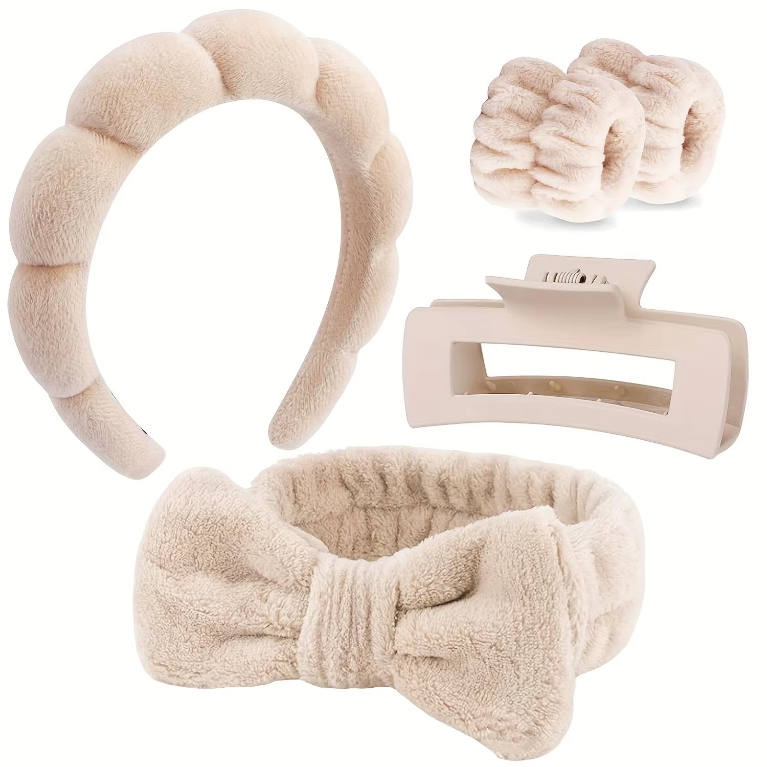 5PCS Spa Headbands and Bracelets, Including Hairpins, Face Wash and Skincare Headbands, Waterproof Makeup Headbands