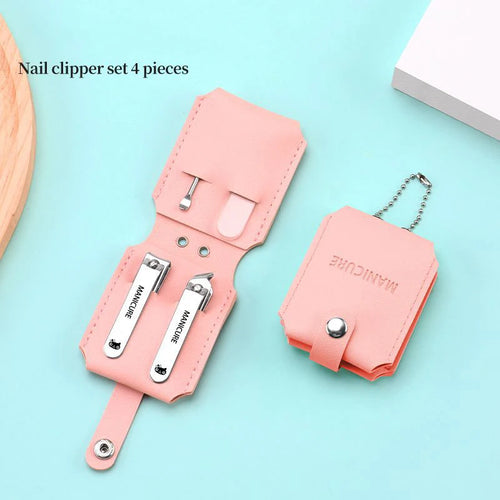 Portable Travel Leather Case Nail Clippers Set, Nail Cutter Manicure Tools, Ear Pick, Cuticle Trimming, Green Pink Black