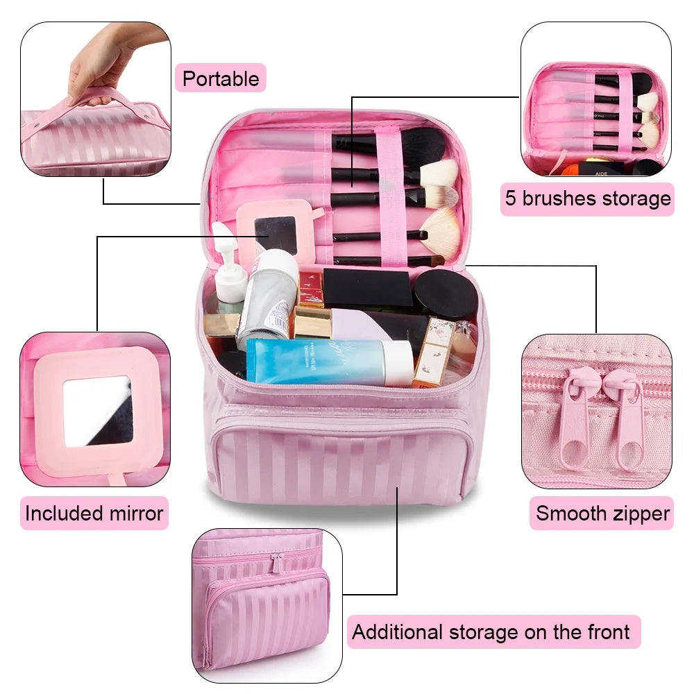 Makeup Bag Travel Cases Cosmetic Bag with Handle for Women Men Travel Organizers Pink