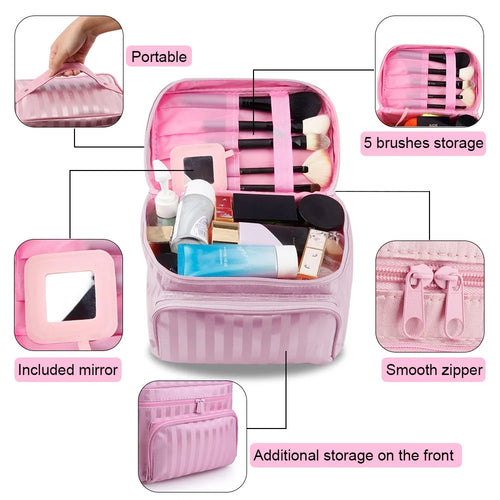 Makeup Bag Travel Cases Cosmetic Bag with Handle for Women Men Travel Organizers Pink
