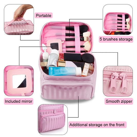 Makeup Bag Travel Cases Cosmetic Bag with Handle for Women Men Travel Organizers Pink