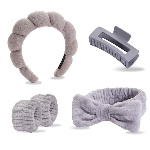 5PCS Spa Headbands and Bracelets, Including Hairpins, Face Wash and Skincare Headbands, Waterproof Makeup Headbands