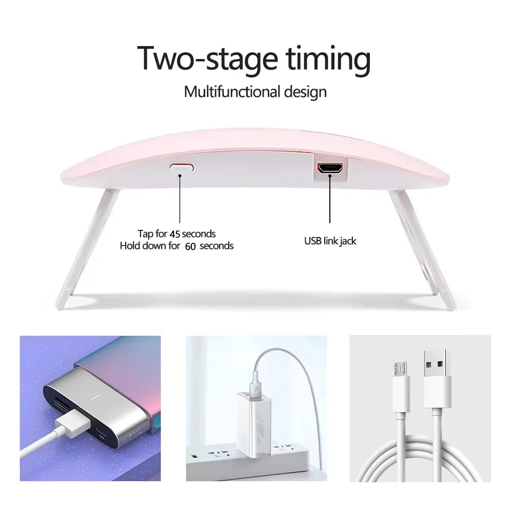 6 LED Mini Mouse Gel Nails 6W Polish Drying Lamp Portable UV Manicure Lamp Home USB Nail Phototherapy Machine Quick-Drying Lamp