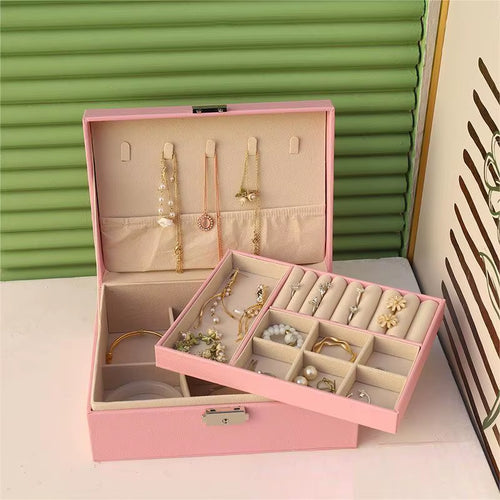 Double-Layer Jewelry Storage Box Portable Travel Jewelry Holder Organizer Storage Ring Necklace Jewellery Jewlery Display