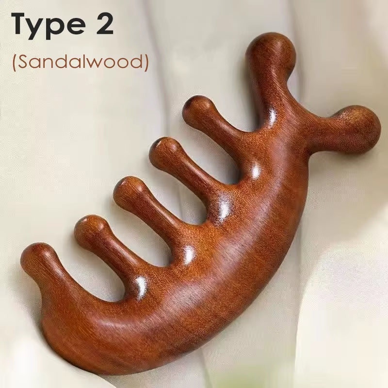 Body Meridian Massage Comb Sandalwood Five Wide Tooth Comb Acupuncture Therapy Blood Circulation Anti-Static Smooth Hair