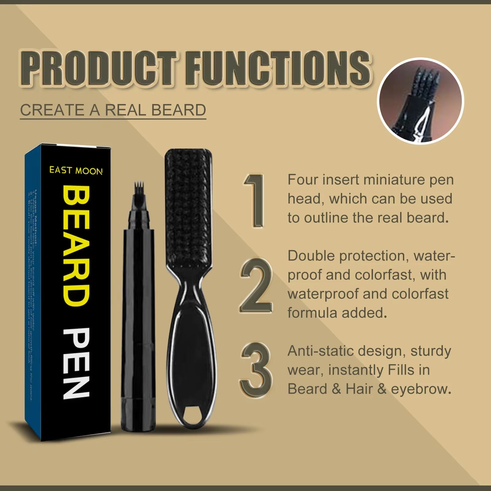 Beard Filler Pen Waterproof Pen Kit Beard Shaping Lasting Repair Moustache Coloring Black Brown Hair Repair Beard Enhancer Pen