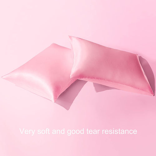 2 Pack Queen Silk Satin Pillowcases for Hair and Skin, Silky Soft and Luxurious Bedding Pillow Cases with Envelope Closure, 20X30 Inches, Pink