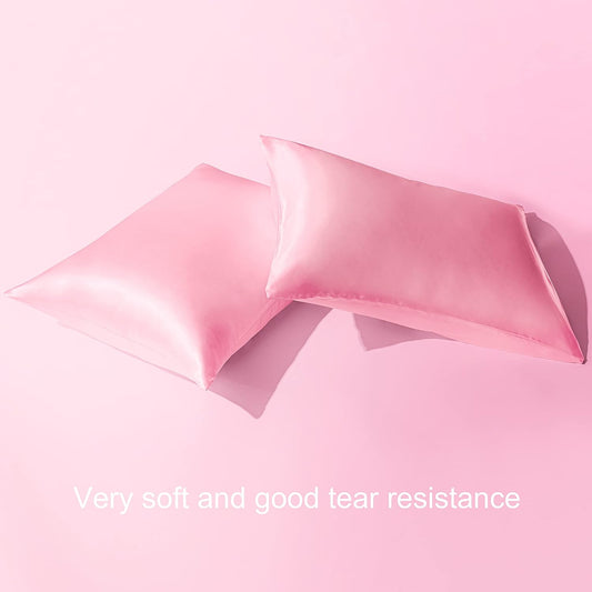 2 Pack Queen Silk Satin Pillowcases for Hair and Skin, Silky Soft and Luxurious Bedding Pillow Cases with Envelope Closure, 20X30 Inches, Pink