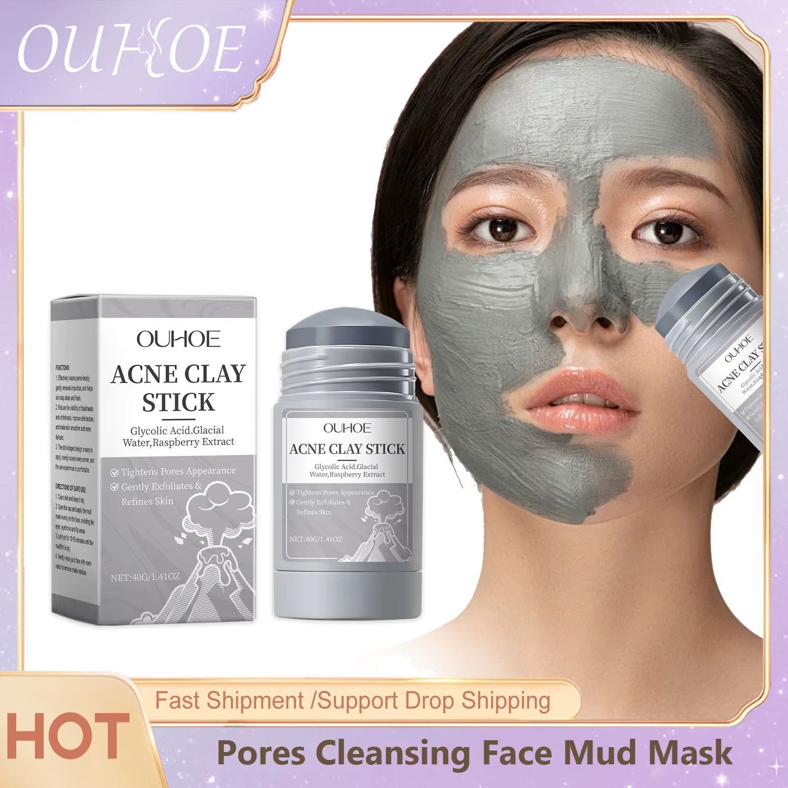 Pore Cleaning Clay Mask Mud Shrinking Pores Moisturizer Hydrating Exfoliating Oil Control Blackhead Pimple Acne Treatment Mask
