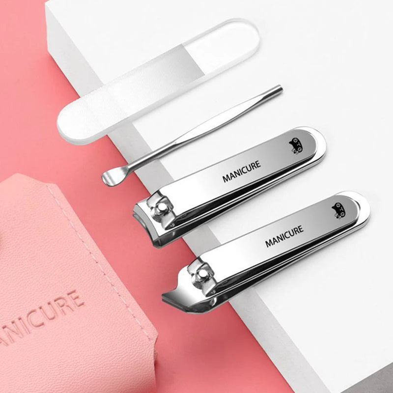 Portable Travel Leather Case Nail Clippers Set, Nail Cutter Manicure Tools, Ear Pick, Cuticle Trimming, Green Pink Black