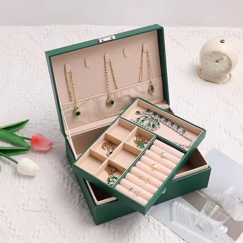 Double-Layer Jewelry Storage Box Portable Travel Jewelry Holder Organizer Storage Ring Necklace Jewellery Jewlery Display
