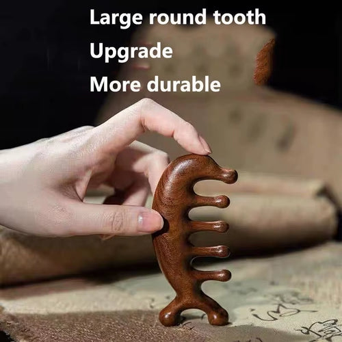 Body Meridian Massage Comb Sandalwood Five Wide Tooth Comb Acupuncture Therapy Blood Circulation Anti-Static Smooth Hair