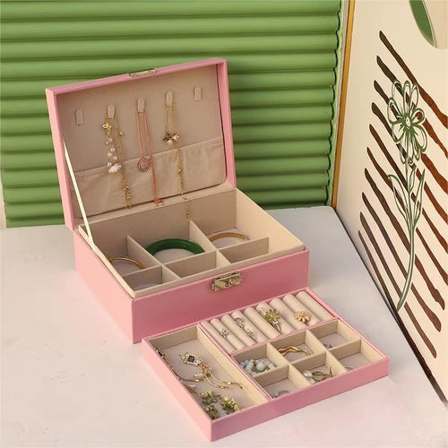Double-Layer Jewelry Storage Box Portable Travel Jewelry Holder Organizer Storage Ring Necklace Jewellery Jewlery Display