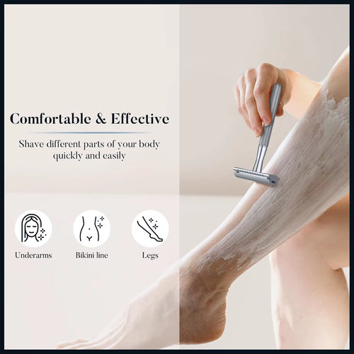 Double Edge Safety Razor for Men & Women, Metal Razor with 10 Platinum Coated Safety Razor Blades, Eco-Friendly Razor