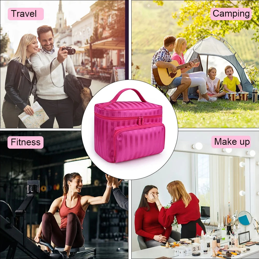 Makeup Bag Travel Cases Cosmetic Bag with Handle for Women Men Travel Organizers Pink