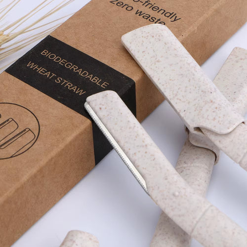 3 Pcs/Box Wheat Straw Face Eyebrow Razor for Women,Facial Dermaplane Razor,Biodegradable Dermaplaning Tool with Precision Cover