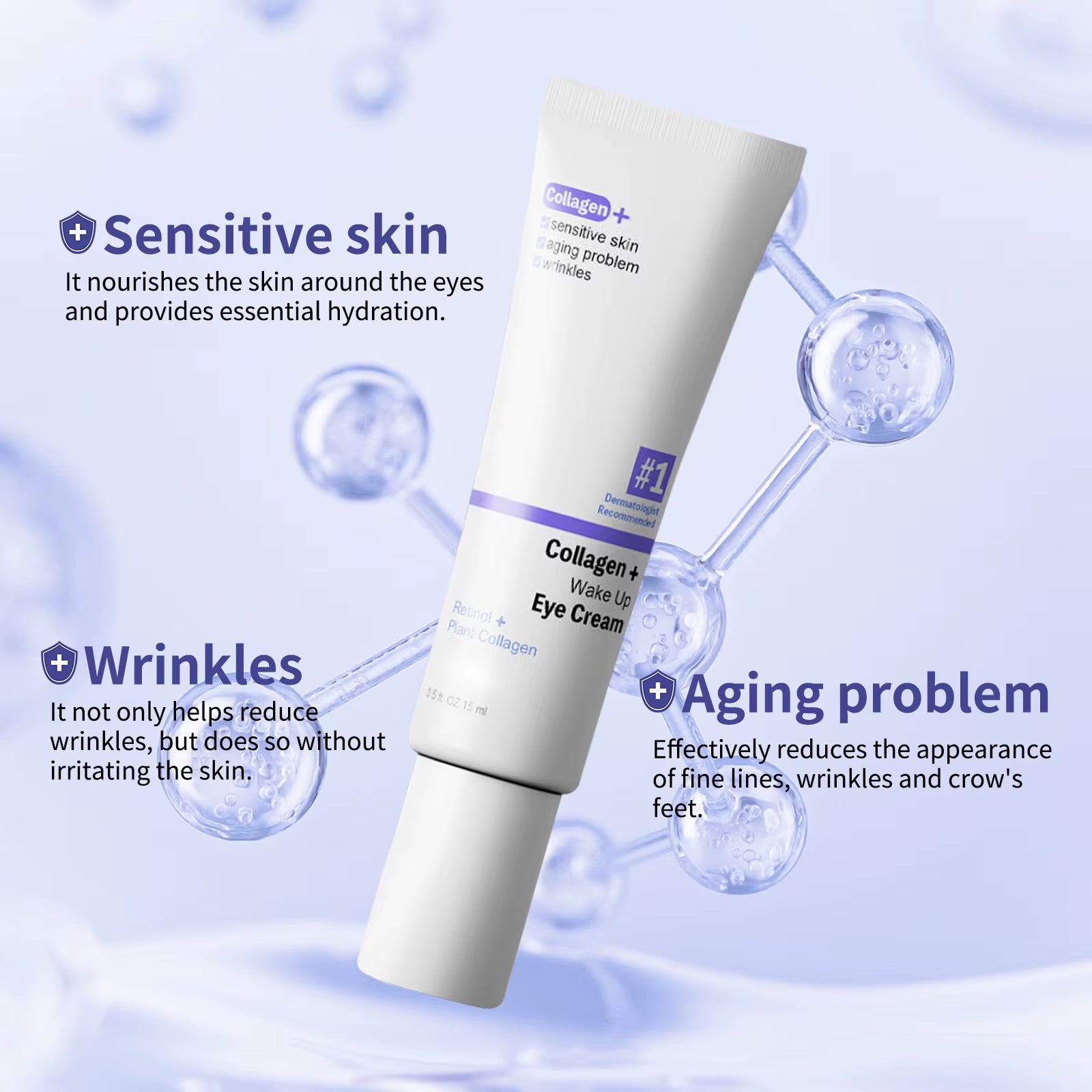 Collagen Retinol Eye Cream Lifting Firming Wake up Cream Removal Puffiness Fine Lines Moisturizer Brighten for Sensitive Skin