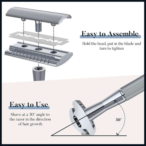 Double Edge Safety Razor for Men & Women, Metal Razor with 10 Platinum Coated Safety Razor Blades, Eco-Friendly Razor