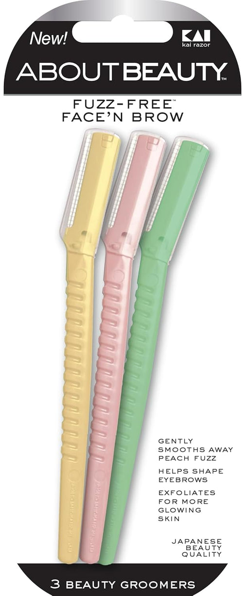 Face N Brow - 3 Beauty Groomers for Hair Removal, Ideal for Shaving, Exfoliating, Dermaplaning and Brow Shaping, Japanese Steel Gently Removes Facial Hair