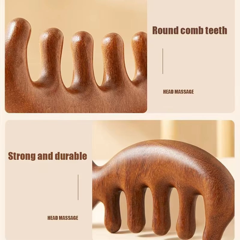 Body Meridian Massage Comb Sandalwood Five Wide Tooth Comb Acupuncture Therapy Blood Circulation Anti-Static Smooth Hair