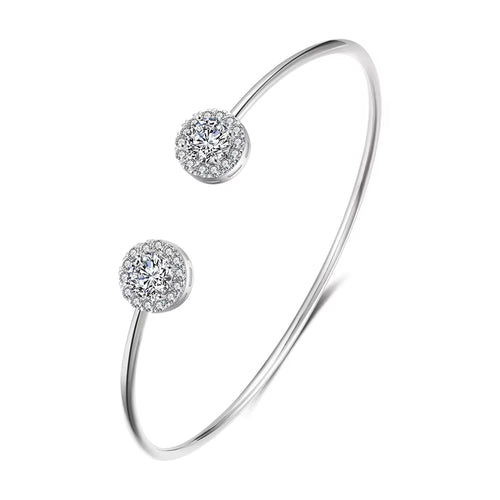 Luxury Geometry Gold Color Cuff Bangles for Women Fashion Cubic Zirconia Bracelets INS Party Everyday Jewlery.