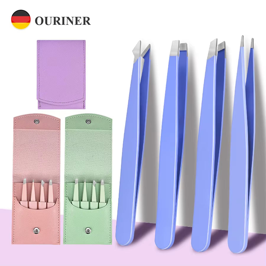 4Pcs Eyebrow Tweezers Hair Removal Stainless Steel Eyelash Clip Professional Lash Tweezer Set Eyebrow Forceps Tip Makeup Tools