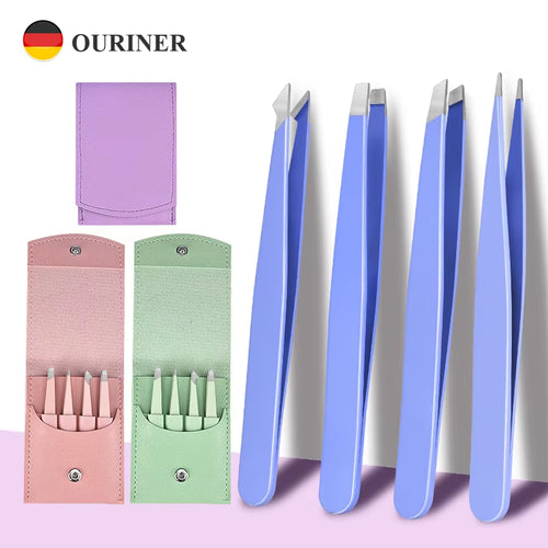 4Pcs Eyebrow Tweezers Hair Removal Stainless Steel Eyelash Clip Professional Lash Tweezer Set Eyebrow Forceps Tip Makeup Tools