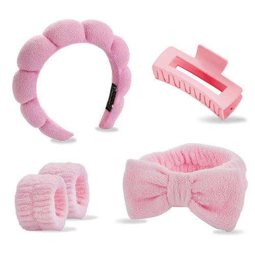 5PCS Spa Headbands and Bracelets, Including Hairpins, Face Wash and Skincare Headbands, Waterproof Makeup Headbands