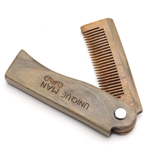 Folding Wooden Beard Comb for Men Portable Waves Brush Natural Sandalwood anti Static Beard Comb Mustache Shaping Hair Brush Men