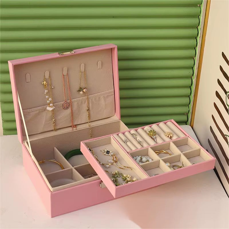 Double-Layer Jewelry Storage Box Portable Travel Jewelry Holder Organizer Storage Ring Necklace Jewellery Jewlery Display