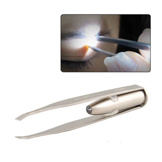 Led Light Make up Hair Removal Eyelash Eyebrow Tweezers Pinzas Para Cejas Maquiagem (With Battery) #7245