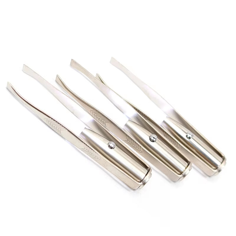 Led Light Make up Hair Removal Eyelash Eyebrow Tweezers Pinzas Para Cejas Maquiagem (With Battery) #7245