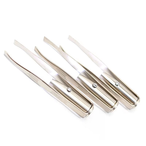 Led Light Make up Hair Removal Eyelash Eyebrow Tweezers Pinzas Para Cejas Maquiagem (With Battery) #7245